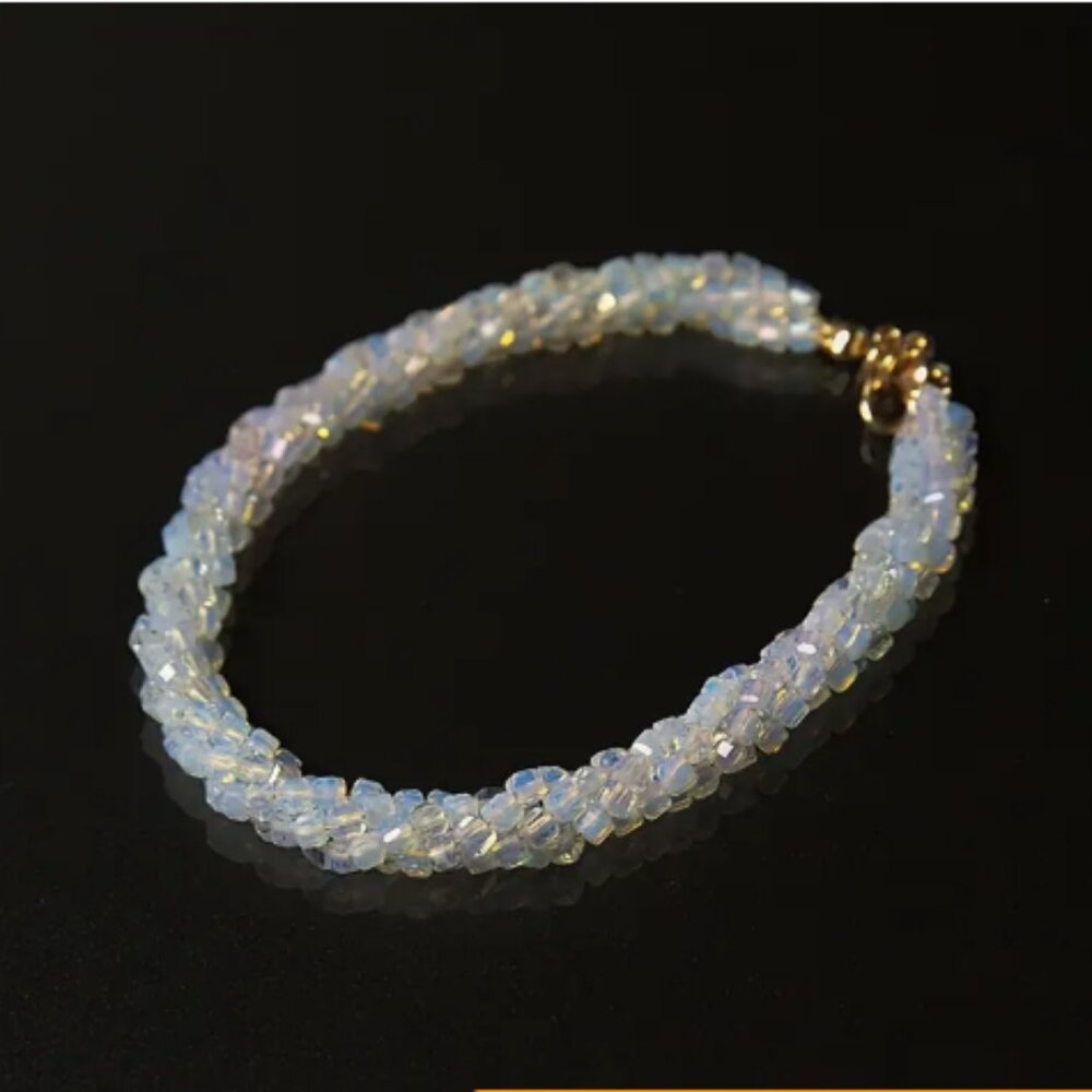 Natural White Ethiopian Opal Twisted Beaded Bracelet 8 inches Long